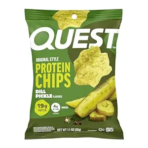 Quest Nutrition Dill Pickle Flavored Protein Chips, 19g Protein, 4g Net Carbs, Protein Snacks, Gluten Free, 12 Count