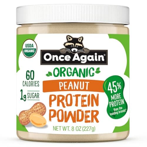 Once Again Peanut Butter Powder - 10g Plant Protein, 1g Sugar - Organic Peanut Butter Protein Powder - 60 Calories, Non-GMO, Vegan, Gluten-Free Certified - 8 Ounces