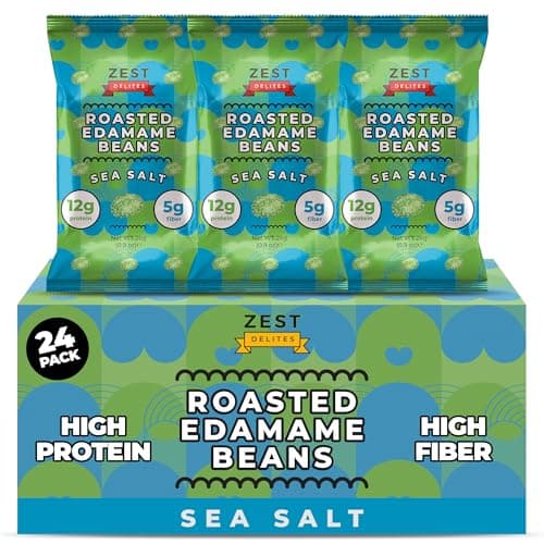 Edamame Beans Snack by Zest Delites, Crunchy Dry Roasted, Sea Salt, 0.9oz 24 Pack