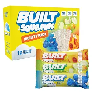 BUILT Sour Puff Protein Bar, Variety Pack, 16g Protein - 12 Count