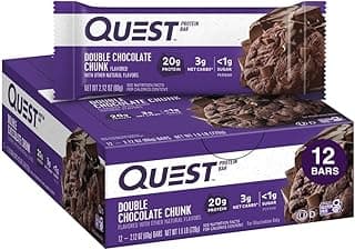 Quest Nutrition Double Chocolate Chunk Protein Bars, 20g Protein Bars, 1g Sugar, 4g Net Carb, Gluten Free, Keto Friendly, ...
