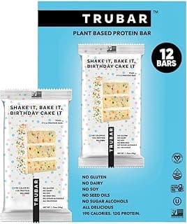 TRUBAR Vegan Protein Bar, Shake it Bake it Birthday Cake it, Gluten Free, Plant Based Protein, Dairy Free, Non GMO, Soy Fr...