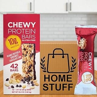Chewy Protein Bars, Peanut Butter & Semisweet Chocolate Chip – Quality Kirkland – Gluten Free, 10g Protein, 1.41 oz, 42 Count
