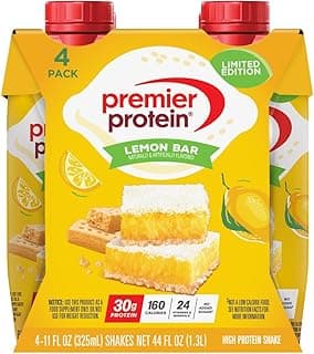 Premier Protein Shake, Limited Edition Lemon Bar, 30g Protein, 1g Sugar, 24 Vitamins & Minerals, 11 fl oz (4 Pack)