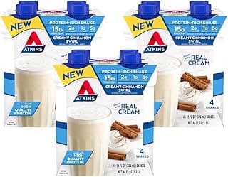 Atkins Creamy Cinnamon Swirl High Protein Shake, 15g Protein, Keto Protein Shake, 2g Net Carb, 1g Sugar, Low Sugar and Low...