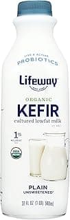 Lifeway Organic Low Fat Kefir, Plain, 32 Ounce, 11g Protein, 12 Live Active Cultures
