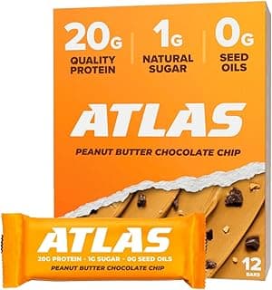 Atlas Real Food Protein Bar – 20g Clean Protein, 1g Sugar, No Seed Oils, No Artificial Sweeteners (Peanut Butter Chocolate...