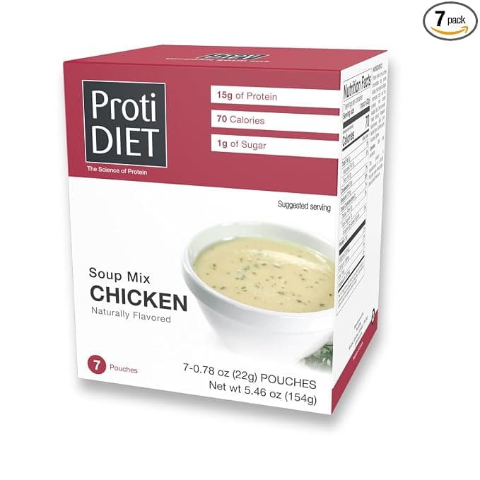 ProtiDIET High Protein Chicken Soup Mix - Low Sugar, No Fat, Quick and Easy-to-Prepare Meal Replacement Protein Powder Soup Mix Nutritious Vitamins - 7 Pouches Per Box
