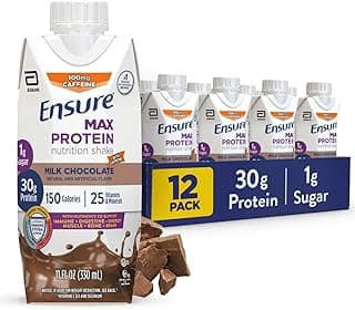 Ensure Max Protein Shake | Milk Chocolate with Caffeine | Ready to Drink | 30g Protein for Muscle Health | 1g Sugar, 4g Fi...