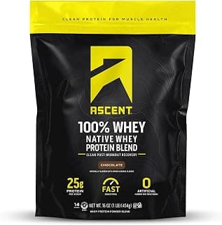 Ascent 100% Whey Protein Powder - Post Workout Whey Protein Isolate, Zero Artificial Flavors & Sweeteners, Gluten Free, 5....