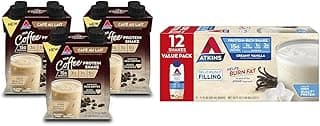Atkins Café au Lait Iced Coffee Protein Shake, 15g Protein, Low Glycemic & Creamy Vanilla Protein Shake, 15g Protein, Low ...