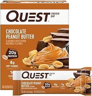 Quest Nutrition Chocolate Peanut Butter Protein Bars, 20g Protein, 1g Sugar, 5g Net Carb, Gluten Free, Keto Friendly, 4 Count