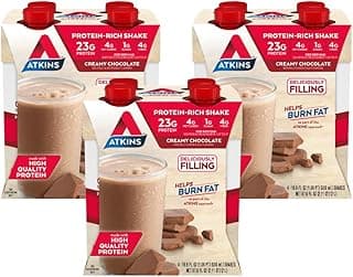 Atkins Creamy Chocolate Meal Size Protein Shake, 23g Protein, Low Glycemic, 4g Net Carb, 1g Sugar, Keto Friendly, 12 Count