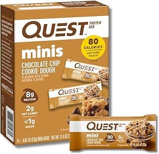 Quest Nutrition Mini Chocolate Chip Cookie Dough Protein Bars, 8g Protein, 1g Sugar, 2g Net Carbs, Gluten Free, 14 Count