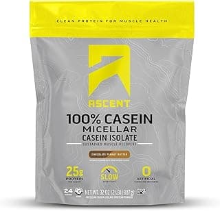 Ascent Casein Protein Powder - 25g Micellar Casein Powder with Zero Artificial Flavors & Sweeteners, Gluten Free, No Added...