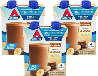 Atkins Chocolate Banana Protein Shake, 15g Protein, 5g Net Carbs, 1g Sugar, Low Carb, High Protein Shake, Banana Breakfast...