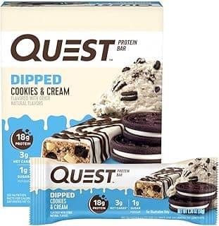 Quest Nutrition Dipped Cookies & Cream Protein Bars, High Protein, Low Carb, Gluten Free, Keto Friendly, 4 Count