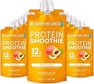 Designer Wellness Protein Smoothie, Peach Mango, 12g Whey Protein, Real Fruit Smoothie Snack, No Added Sugar, Low Carb, Gl...