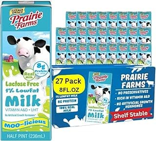 Sponsored Ad - Prairie Farms Lactose Free Milk, Shelf Stable 1% Low Fat Milk Boxes Vitamin D, Gluten Free, Ultra Pasteuriz...