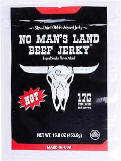 No Mans Land beef jerky listed by 180cal as a beef jerky protein snack under 180 calories