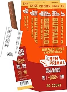 New Primal Buffalo Chicken Sticks, Keto, Gluten Free Healthy Snacks, Sugar Free Low Carb High Protein, Jerky Meat Stick, 9...
