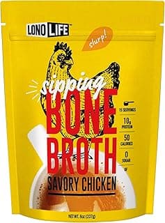LonoLife Chicken Bone Broth Powder Mix | 10g Protein | Collagen-Rich, Keto & Paleo Friendly | Natural Ingredients | 8oz Bu...