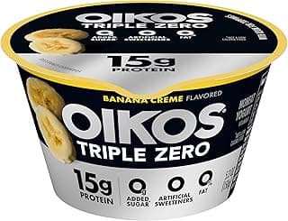 Oikos Triple Zero Banana Creme Nonfat Greek Yogurt, 0% Fat, 0g Added Sugar and 0 Artificial Sweeteners, Just Delicious Hig...
