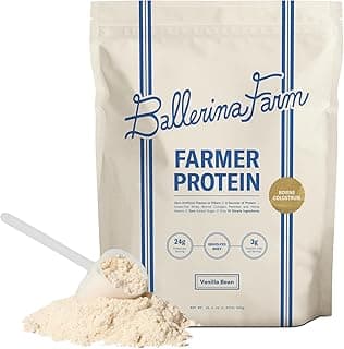 Ballerina Farm Grass Fed Whey Protein Powder, Vanilla Bean, 24g Protein with Collagen Peptides, Bovine Colostrum, Hemp Hea...