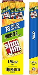 Slim Jim Monster Smoked Meat Sticks, Mild Flavor, High Protein, 1.94 oz. (18 Count)