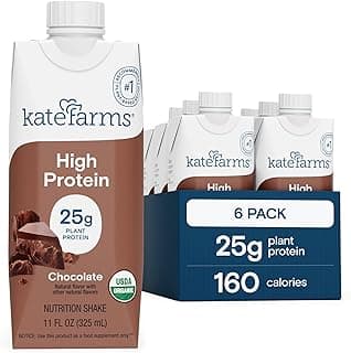 KATE FARMS Organic High Protein Chocolate Nutrition Shake, 25g Protein, 6g Fiber, 27 Vitamins and Minerals, 0g Sugar, Prot...