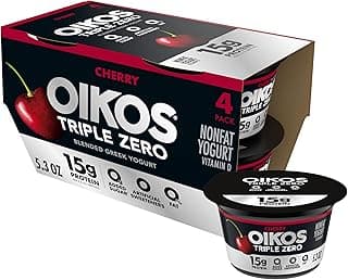 Oikos Triple Zero Cherry Nonfat Greek Yogurt Pack, 0% Fat, 0g Added Sugar and 0 Artificial Sweeteners, Just Delicious High...