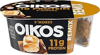 Oikos REMIX S’mores Vanilla Nonfat Greek Yogurt with Graham Cookies, Dark Chocolate and Toasted Marshmallow Bark Mix-Ins, ...