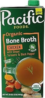 Pacific Foods Organic Chicken Bone Broth With Ginger, Turmeric, and Black Pepper, 32 oz Carton