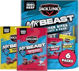 Jack Link's x MrBeast Original and Teriyaki Tender Bites Variety Pack - (6 Pack) 5.4 oz Bags - Ready to Eat Protein Snacks...
