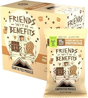 Earth Fed Muscle Friends with Benefits Chocolate Peanut Butter Grass Fed Whey Protein Bars | 15g Protein Snack | Gluten Fr...