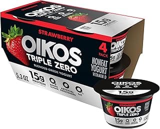 Oikos Triple Zero Strawberry Nonfat Greek Yogurt Pack, 0% Fat, Sugar Free and 0 Artificial Sweeteners, Just Delicious High...