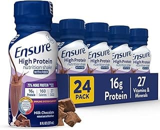 Ensure High Protein Bottled Milk Chocolate Nutrition Shake with Fiber, Ready to Drink, 16g Protein and 27 Vitamins and Min...