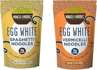 Miracle Noodle Egg White Pasta Variety Pack, 3.5 Oz (Pack of 6), Spaghetti, Vermicelli Angel Hair, Ready to Eat Egg White ...