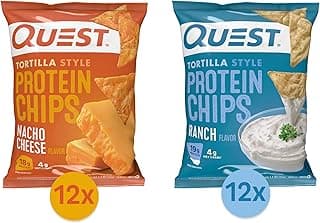 Quest Nutrition Tortilla Style Protein Chips Bundle, Ranch & Nacho Cheese, Baked, High Protein, Low Carb, Gluten Free, 1.1...