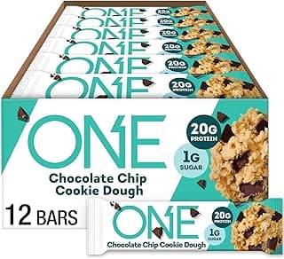 ONE Protein Bars, Chocolate Chip Cookie Dough, Gluten Free with 20g Protein and 1g Sugar, Pantry Staples, 2.12 oz (12 Count)