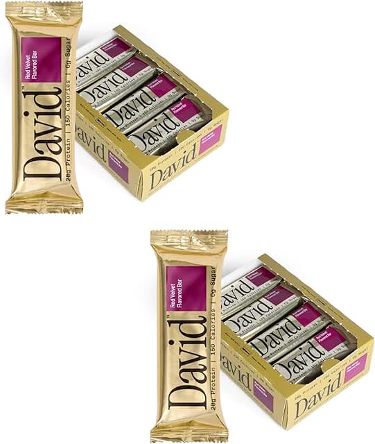 David protein bars listed by 180cal as high protein snacks for work under 180 calories