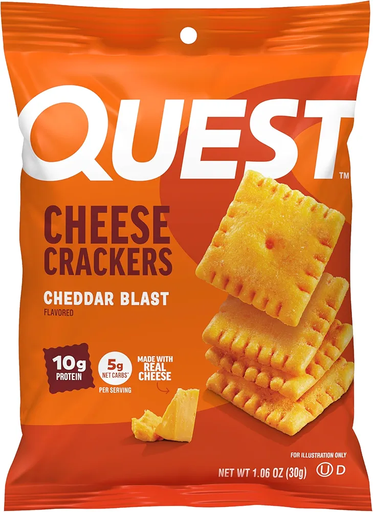 Quest Nutrition Cheese Crackers, 10g Protein, 5g Net Carbs, Made with Real Cheese, High Protein Snack, 12 Packs (1.06 oz Bags)