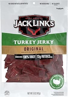 Jack Link's Turkey Jerky, Original, Jerky Bag - Flavorful Snack, Ready to Eat Protein Snacks with 13g of Protein per Servi...