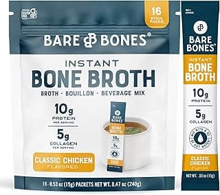 Sponsored Ad - Bare Bones Classic Chicken Bone Broth Instant Powdered Mix Packets | 5g Collagen | 10g Protein | Keto & Pal...