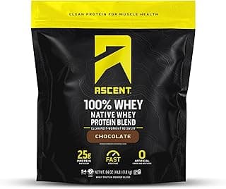 Ascent 100% Whey Protein Powder - Post Workout Whey Protein Isolate, Zero Artificial Flavors & Sweeteners, Soy & Gluten Fr...