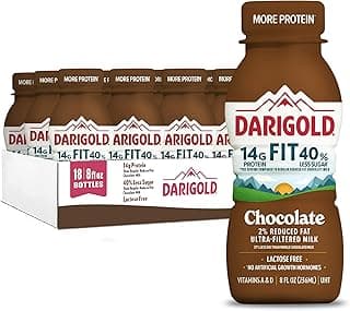 DARIGOLD FIT - Ultra-Filtered, Low Fat, Lactose Free Chocolate Milk - 14g Protein, 40% Less Sugar - 8oz Bottles, 18 Pack