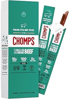 CHOMPS Grass Fed Beef Jerky Meat Snack Sticks, AIP Diet Compliant, Keto, Paleo, Whole30 Approved, Low Carb, Gluten Free, S...