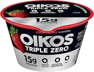 Oikos Triple Zero Strawberry Nonfat Greek Yogurt, 0% Fat, 0g Added Sugar and 0 Artificial Sweeteners, Just Delicious High ...