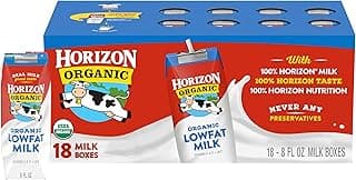 Horizon Organic Shelf Stable 1% Lowfat Milk Boxes, Pack of 18 - 8g Protein per Serving