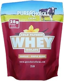 Pure Choice Vanilla Whey Protein Isolate Powder, 28g Protein, Undenatured Whey, 3 Ingredients, No Fillers Or Artificial Sw...